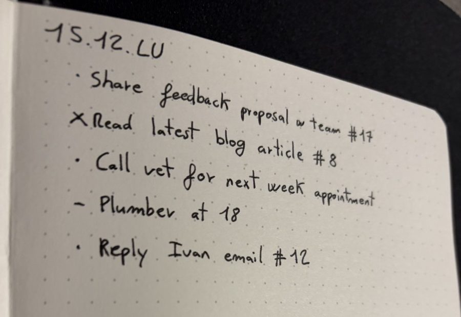 A handwritten daily log with Numly numbers next to three bullets: #17, #8 and #12